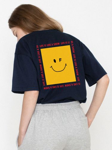 Square Smile Life Font Back Printing T-Shirt_Navy - GRAVER - Modalova