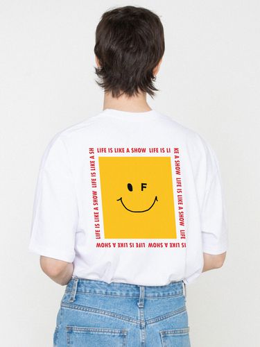 Square Smile Life Font Back Printing T-Shirt_White - GRAVER - Modalova