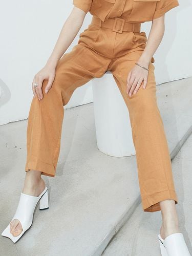 OU679 Pure Linen Turn up Slacks_Orange - ouie - Modalova