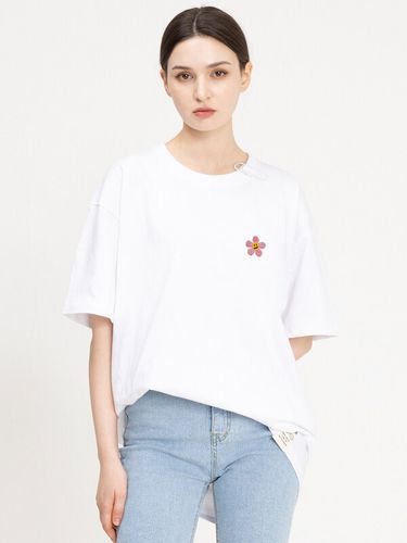 Pink Flower Embroidery T-Shirt _White - GRAVER - Modalova