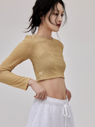 Cropped Glitter Knit Top - Gold - ONNE - Modalova