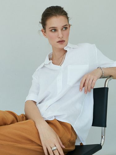 OU650 Linen Roll up Half Shirts_White - ouie - Modalova