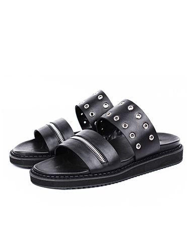 Zipper X Ring Leather Sandals - DAVID STONE - Modalova