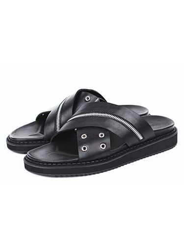 Zipper X Ring Leather Cross Sandals - DAVID STONE - Modalova