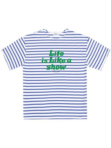 UNISEX] Big Life Smile Logo Stripe T-Shirt _Blue - GRAVER - Modalova