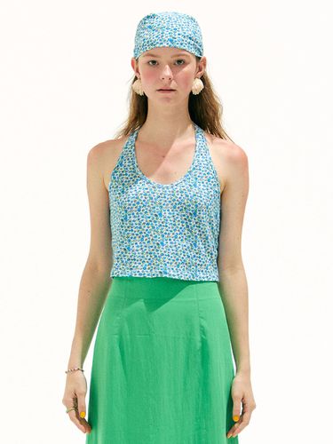 Flower Halter Neck T Shirt (Blue) - JUNEJUNE SPACE - Modalova