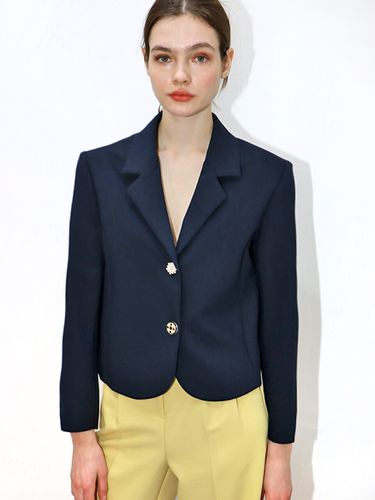 Pearl Two Buttoned Cropped Jacket_Navy - DAMAGE MNEMONIC - Modalova