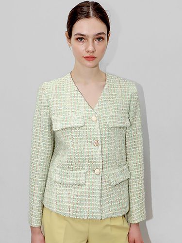 Tweed V Neck Jacket_Green - DAMAGE MNEMONIC - Modalova