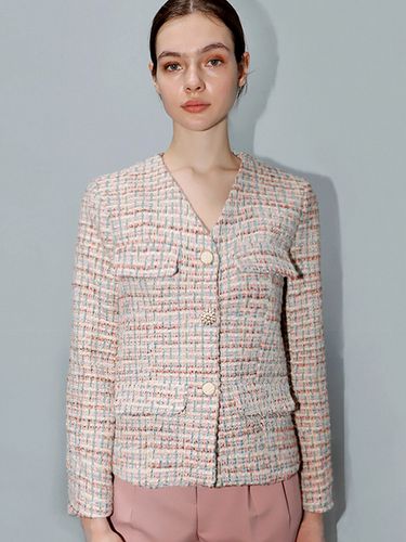 Tweed V Neck Jacket_Pink - DAMAGE MNEMONIC - Modalova