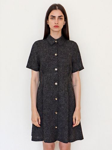 Fancy Tweed Shirt Dress_Melange Black - DAMAGE MNEMONIC - Modalova