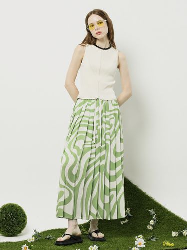 Greenish Pleats Skirt_Green+Cream Beige - RALMODE - Modalova