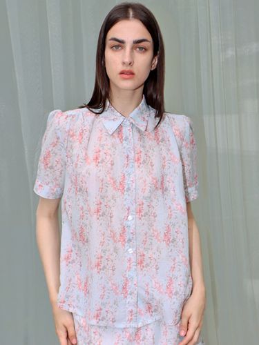 Flower Shirred Blouse_Blue - DAMAGE MNEMONIC - Modalova