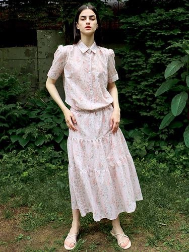 Flower Banded Long Skirt_Pink - DAMAGE MNEMONIC - Modalova