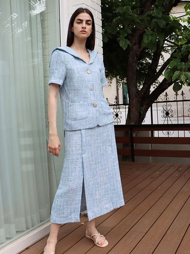 Tweed Long Skirt_Blue - DAMAGE MNEMONIC - Modalova