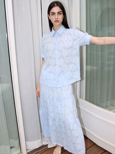 Cloud Banded Long Skirt_Blue - DAMAGE MNEMONIC - Modalova