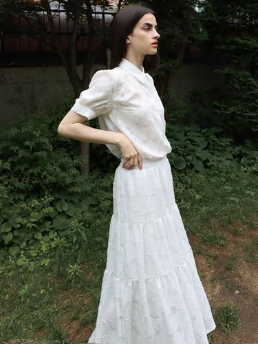 Cloud Banded Long Skirt_White - DAMAGE MNEMONIC - Modalova