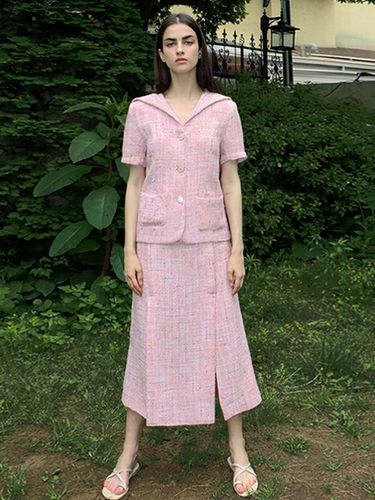 Tweed Long Skirt_Pink - DAMAGE MNEMONIC - Modalova