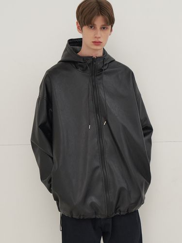 Vegan Leather Hooded Jacket Black - V2 - Modalova