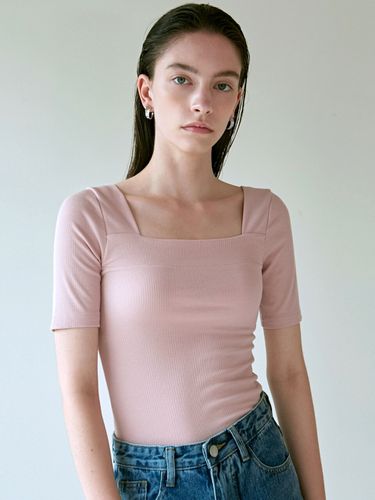 SQUARE NECK SILM KNIT_PINK - NICK&NICOLE - Modalova