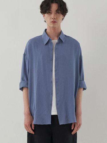 Oversized Linen Blend Shirt Blue - V2 - Modalova