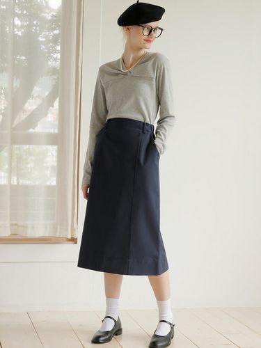 Wide Banding Pleated Cotton Skirt - AMONG - Modalova