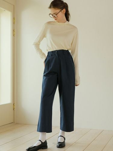 Wide Waistband Cotton Pants [Navy] - AMONG - Modalova