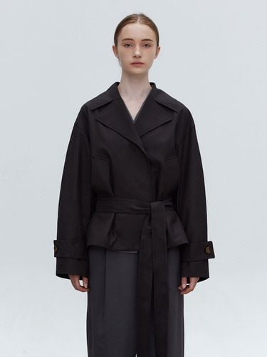 TOF Double Half Trench Coat_Charcoal - MOHAN - Modalova