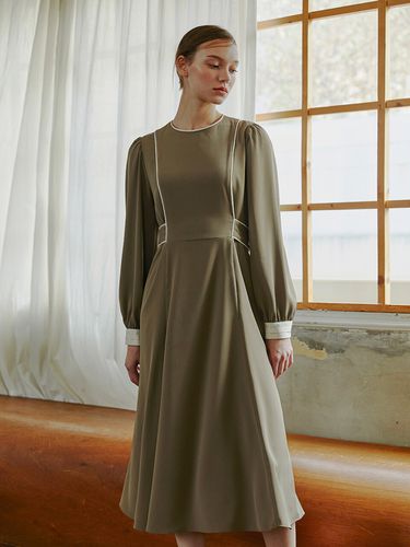 Combination Color Piping Dress_Khaki Brown - ETMON - Modalova