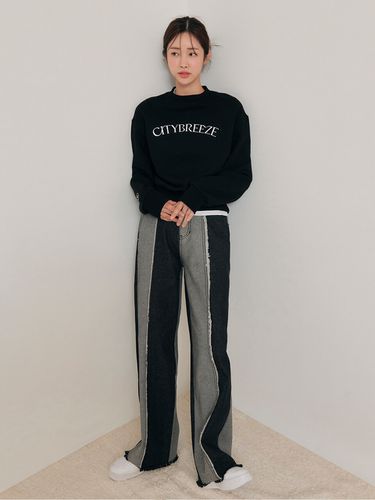 Cutting Color Wide Denim Pants_Black - CITYBREEZE - Modalova