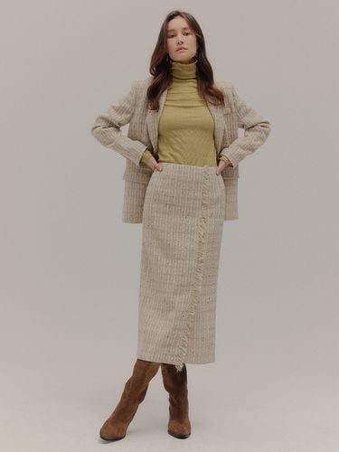 Fringed Tweed Skirt_Beige - ouel - Modalova