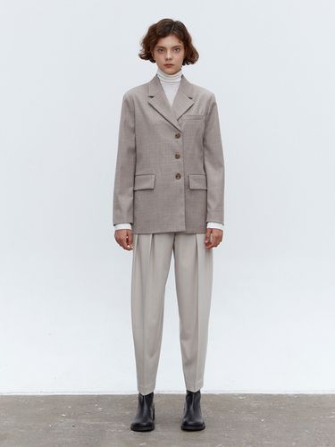 TOF 3 Button Herringbone Wool Blazer_Beige - MOHAN - Modalova