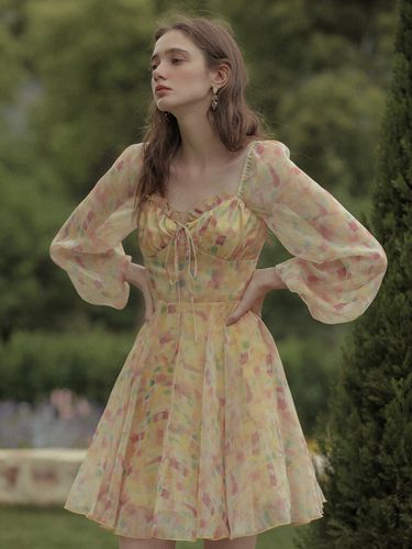 Painted Sheer Dress_Yellow - DUNDROP - Modalova