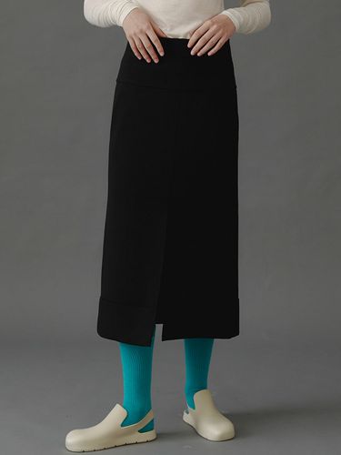 Danish Roll-up Front Slit Midi Skirt_Black - ahwe - Modalova