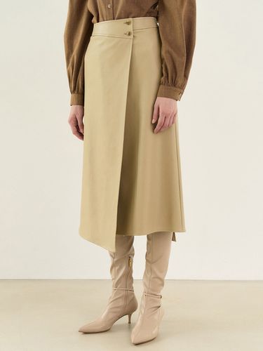 Unbalanced Leather Wrap Skirt_Sand Beige - MOAT - Modalova