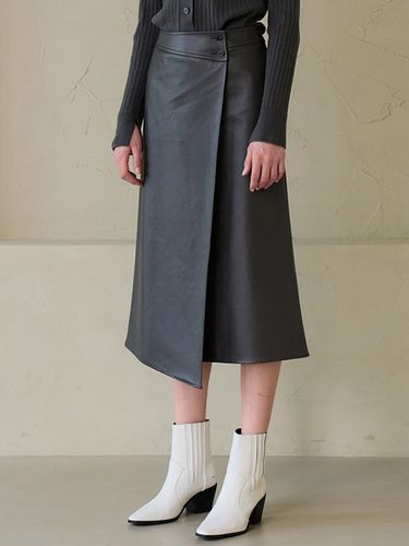 Unbalanced Leather Wrap Skirt_Dust Gray - MOAT - Modalova