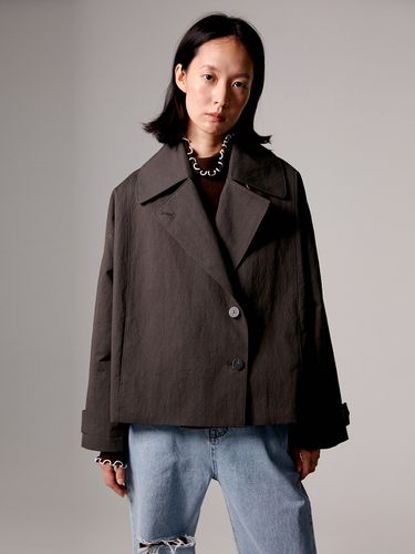 Wide Collar Corduroy Half Coat_Charcoal Gray - AEER - Modalova