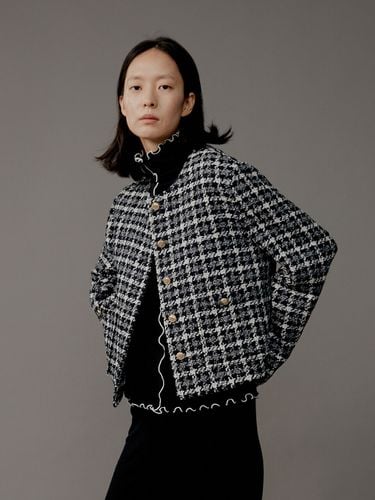 Wool Blend Round Crop Classic Check Jacket_Black - AEER - Modalova