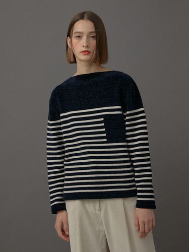 Eli Striped Boat Neck Knit_Navy - ahwe - Modalova