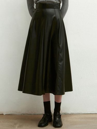 Leather Flared Skirt_Black - NICK&NICOLE - Modalova