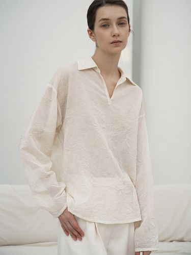 Crinkled Cotton Sheer Blouse Top - RE RHEE - Modalova