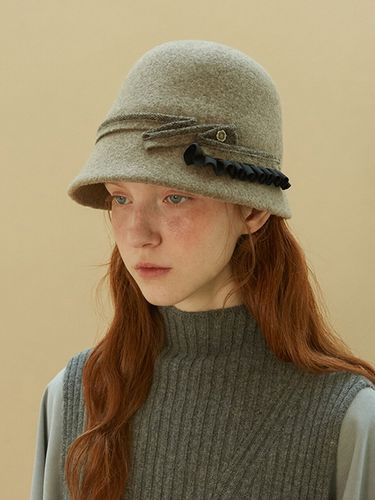 Frill Cloche Hat - Beige - Brown Hat - Modalova