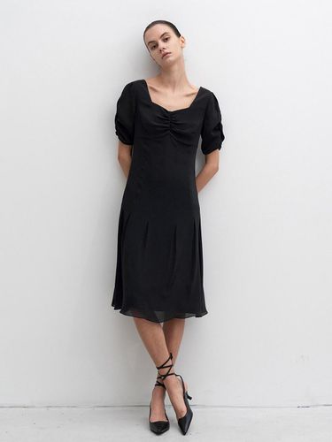 Black Puff Sleeve Chiffon Dress - RE RHEE - Modalova