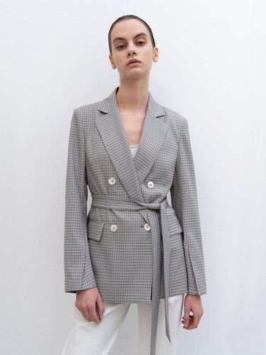 Classy Tie Belt Checked Jacket - RE RHEE - Modalova