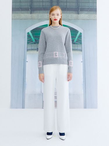 Belt Knitted Cashmere Sweater_Gray - the studio K - Modalova