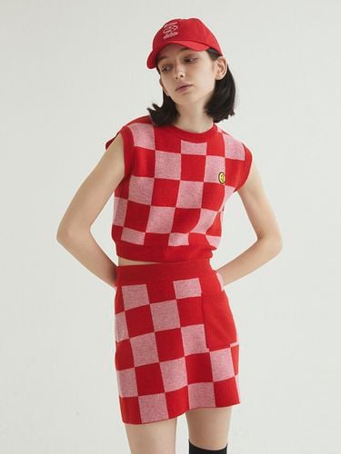 Checkerboard Knit Vest (Red) - MSKN2ND - Modalova