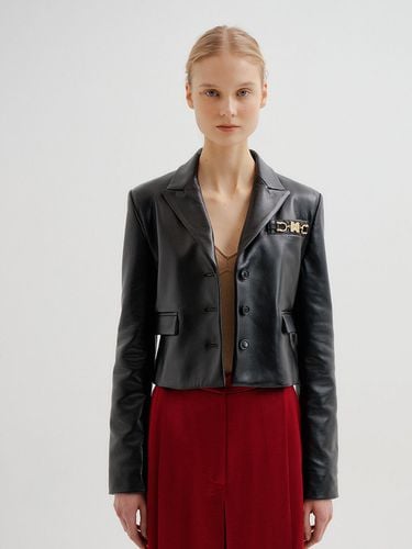 TON Short Leather Jacket With Golden Trim On Chest_Black - EENK - Modalova