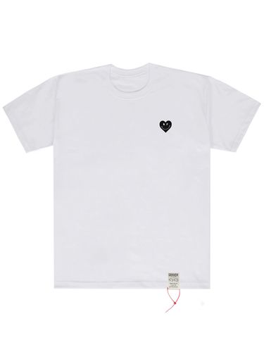 Unisex] Black Heart Smile Short Sleeve T-shirt White - GRAVER - Modalova