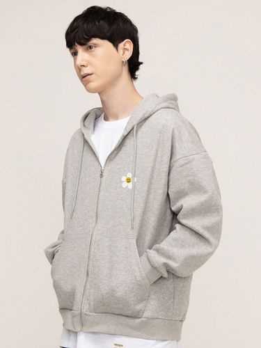 UNISEX]Flower Dot Embroidery White Clip Zip-up Hoodie () - GRAVER - Modalova