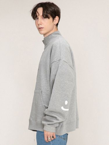 UNISEX]Elbow Smile Drawing Half Zip-up Sweatshirt - GRAVER - Modalova