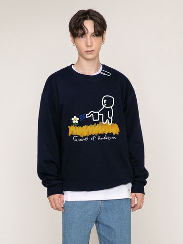 UNISEX] Human Water The Flower White Clip Sweatshirt _Navy - GRAVER - Modalova